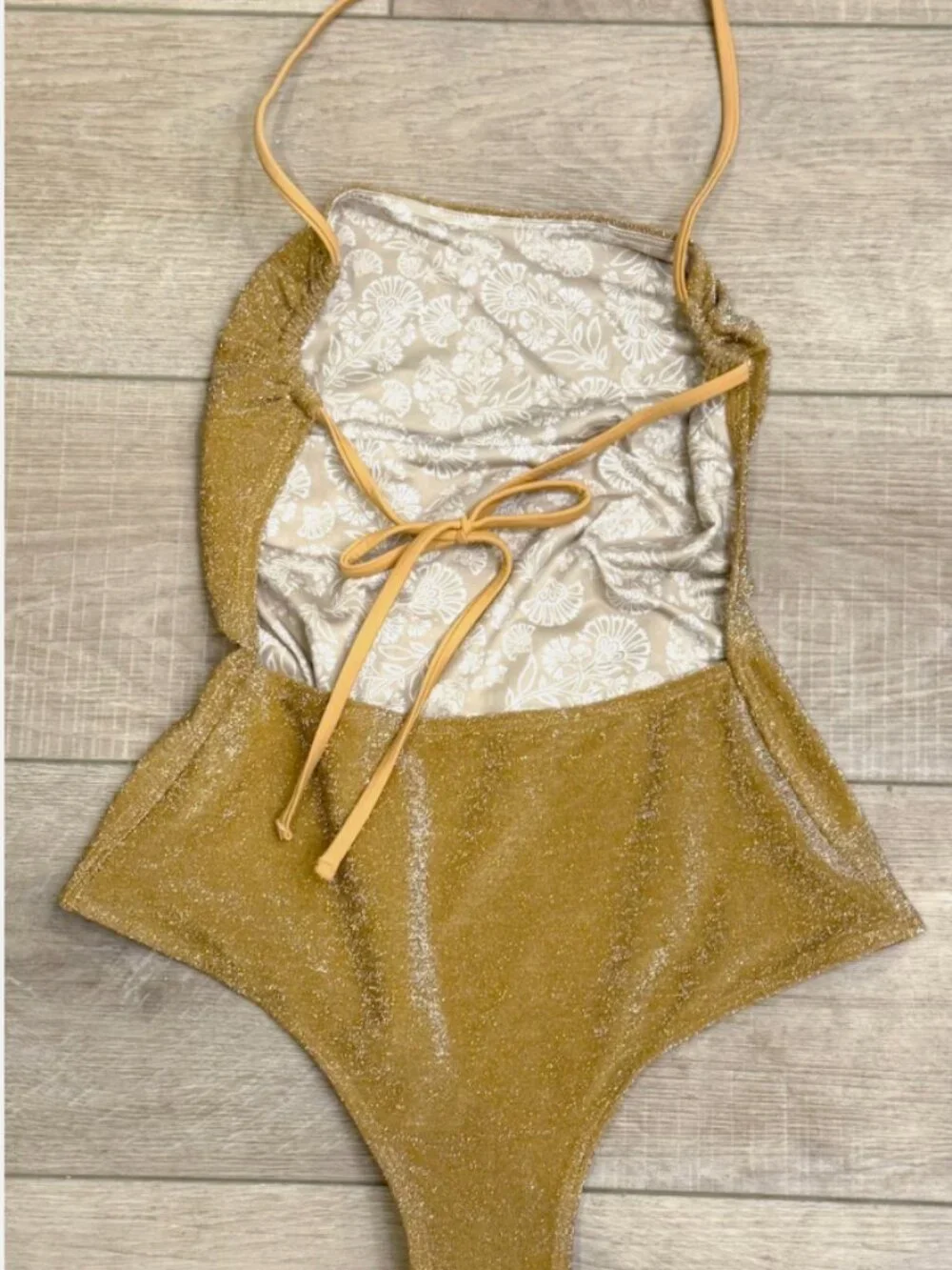 Free People Kerry Lurex One-Piece Swimsuit | Gold Shimmer | Size Large